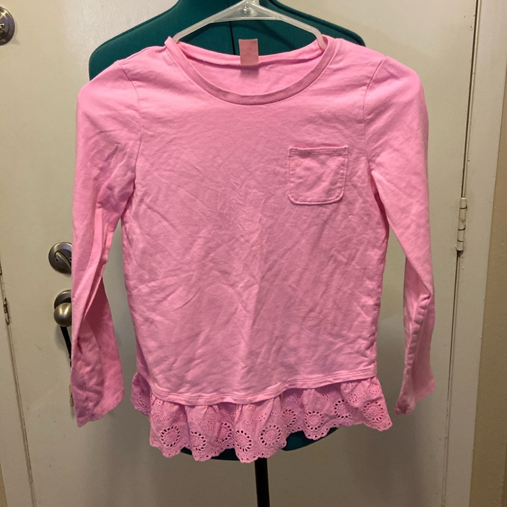 Kids OSHKOSH B’Gosh French Pink Top long sleeve w/Eyelet lace around Bottom 14